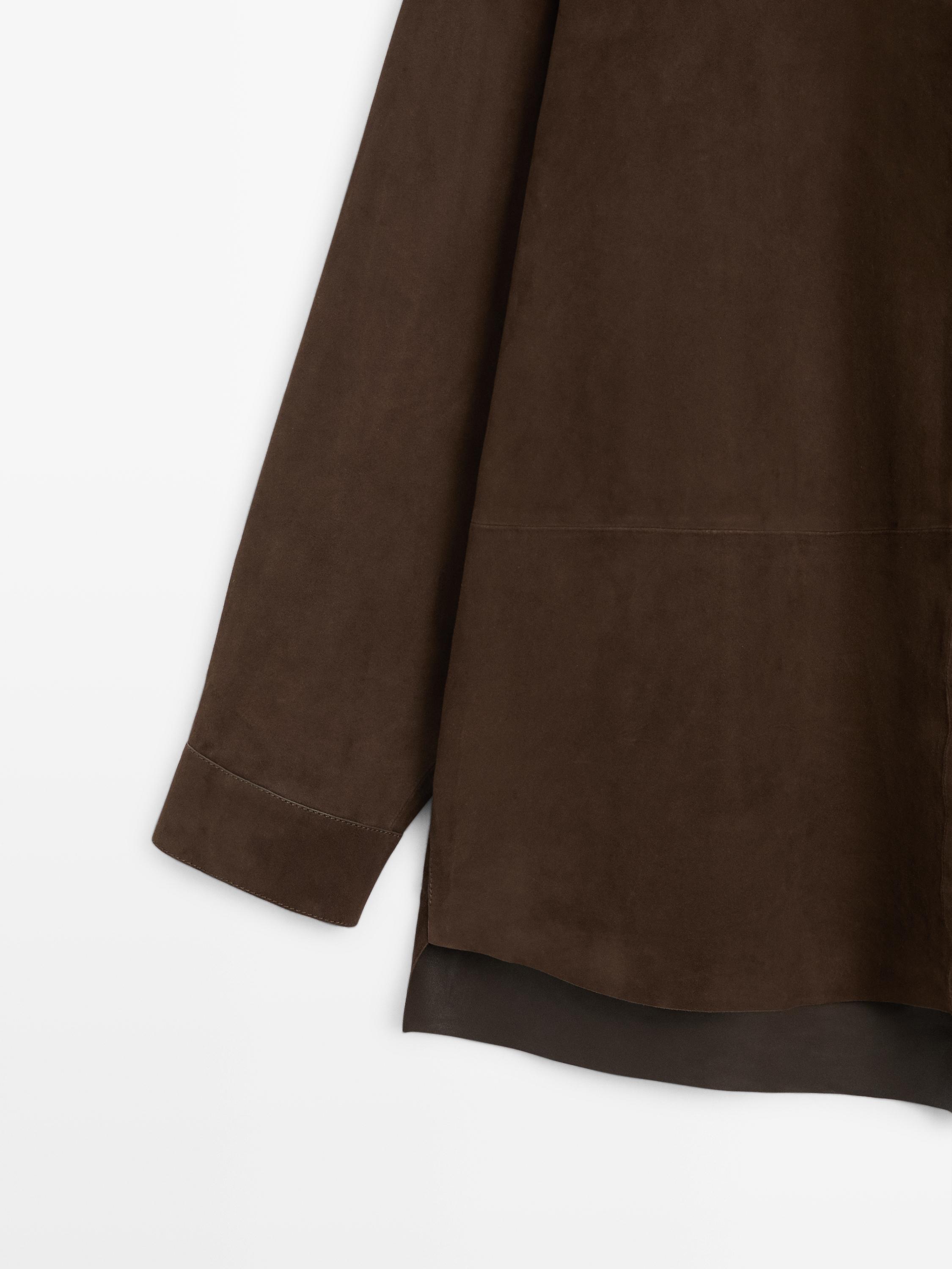 Chemisier col montant cuir daim